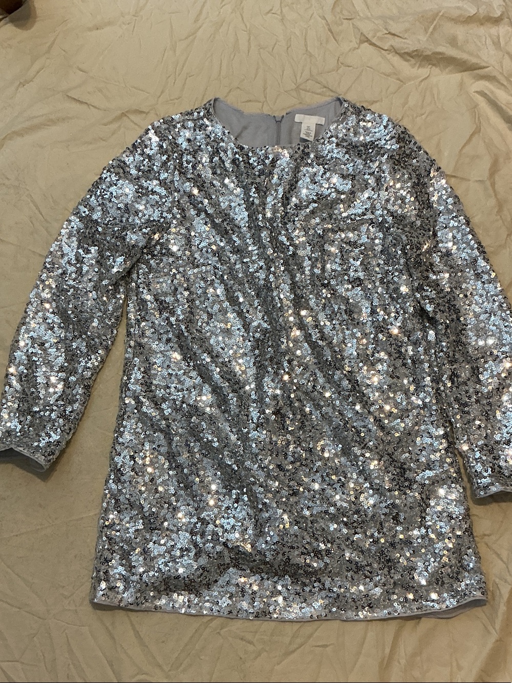 H&M Silver Sequin Long Sleeve Dress